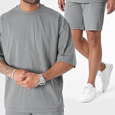 2Y Premium - Conjunto de camiseta oversize gris carbón y pantalón corto de jogging