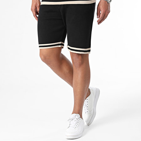 2Y Premium - Conjunto de polo de manga corta y pantalón corto de jogging Negro Beige