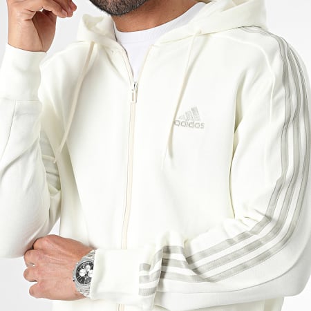 Adidas Sportswear - Giacca con cappuccio e zip a righe IS1373 Beige chiaro