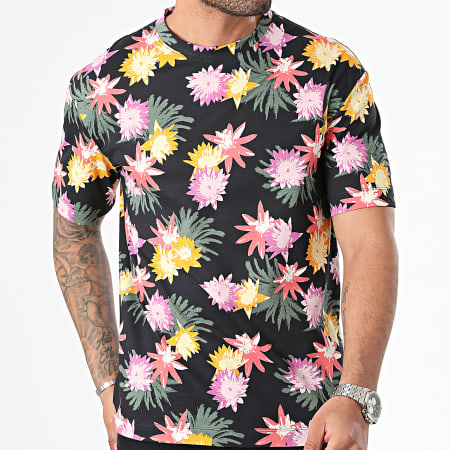 Jack And Jones - Camiseta Tampa Negro Rosa Morado Amarillo Floral