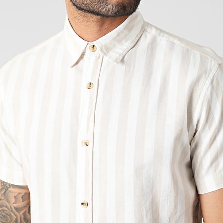 Jack And Jones - Chemise Manches Courtes A Rayures Joshua Beige Blanc