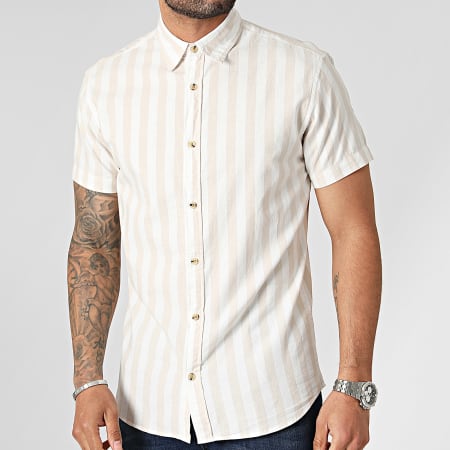 Jack And Jones - Chemise Manches Courtes A Rayures Joshua Beige Blanc