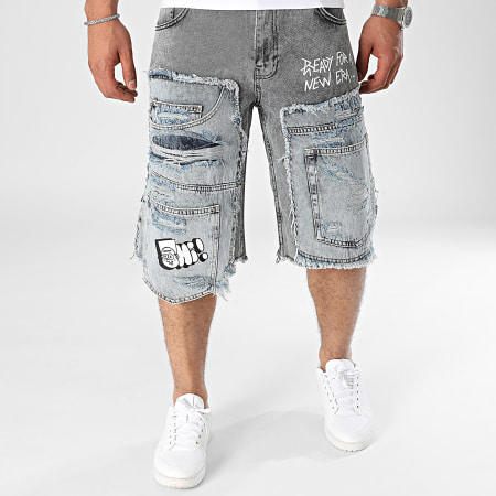 2Y Premium - Pantaloncini di jeans lavati in grigio blu