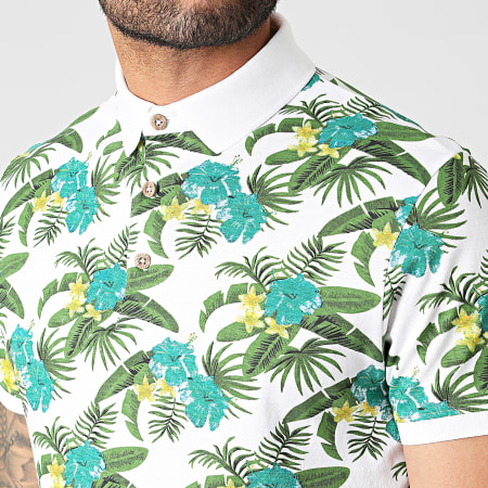 American People - Polo Manches Courtes Palais 103-14 Blanc Vert Floral