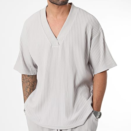 John H - Conjunto de camiseta oversize y pantalón corto gris