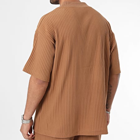 John H - Conjunto de camiseta oversize camel y pantalón corto de jogging
