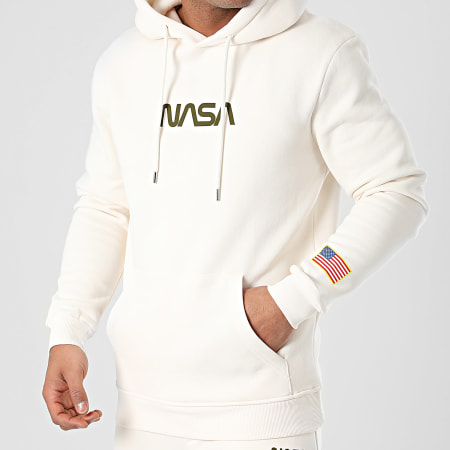 NASA - Conjunto de sudadera con capucha y pantalón de jogging Born In USA Beige Verde Caqui
