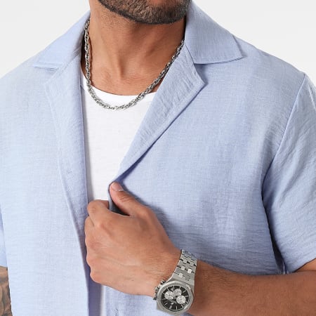 LBO - Chemise Manches Courtes Effet Lin 1173 Bleu Clair