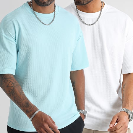 LBO - Lote De 2 Camisetas Texturizadas Waffle Grande 0209 0416 Blanco Azul Claro