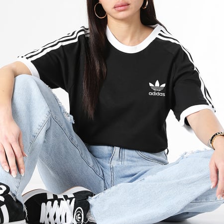 Adidas Originals - Tee Shirt A Bandes Femme 3 Stripes IA4845 Noir