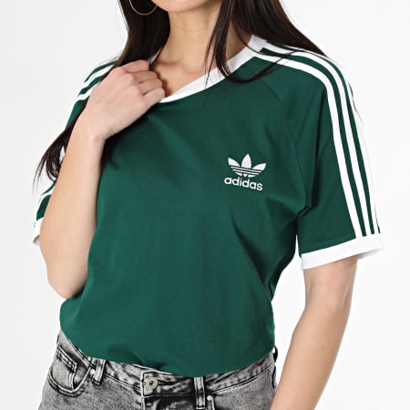 Adidas Originals - Tee Shirt Femme 3 Stripes IM9387 Vert Foncé