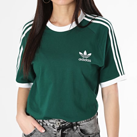 Adidas Originals - Maglietta donna 3 strisce IM9387 Verde scuro
