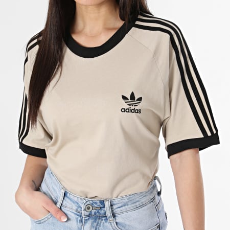 Adidas Originals - Tee Shirt Femme 3 Stripes IM2079 Beige Noir