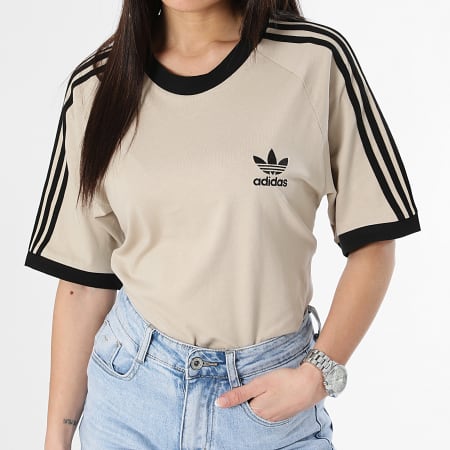 Adidas Originals - Camiseta 3 Rayas Mujer IM2079 Beige Negro