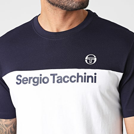 Sergio Tacchini - Tee Shirt Grave 40528 Blanc Bleu Marine