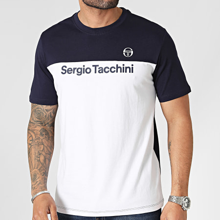 Sergio Tacchini - Tee Shirt Grave 40528 Blanc Bleu Marine