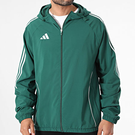 Adidas Sportswear - Tiro24 IM8810 Giacca con cappuccio e zip a righe Verde scuro Bianco