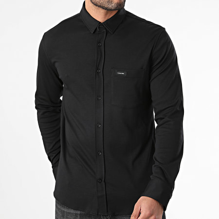 Calvin Klein - Camicia slim in cotone liscio a maniche lunghe 0858 nero