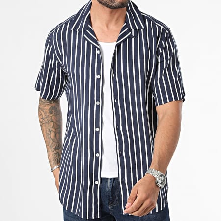 Only And Sons - Chemise Manches Courtes A Rayures Wayne Life Bleu Marine Blanc