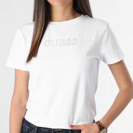 Guess - Tee Shirt Col V Femme V4GI09 Blanc