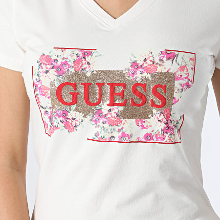 Guess - Tee Shirt Col V Femme W4GI23 Blanc