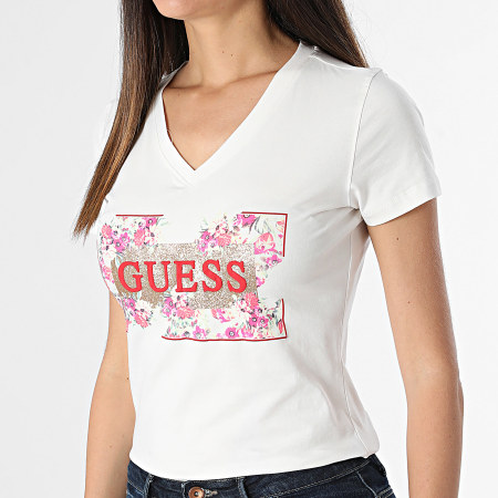 Guess - Tee Shirt Col V Femme W4GI23 Blanc