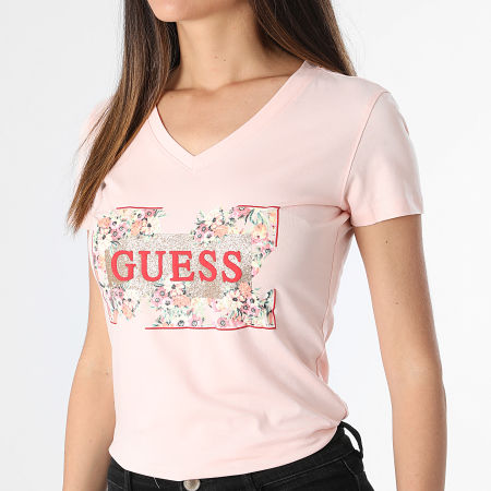 Guess - Tee Shirt Col V Femme W4GI23 Rose