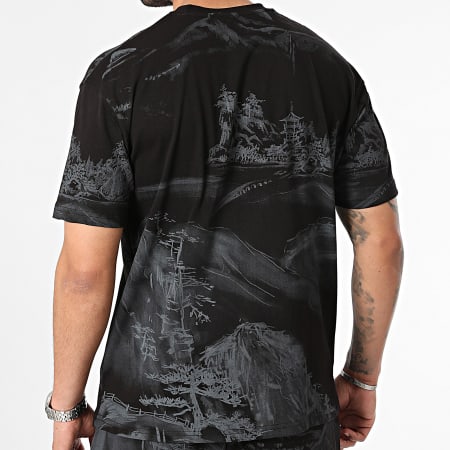 Ikao - Conjunto de camiseta oversize negra y pantalón corto de jogging