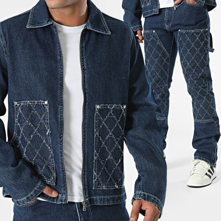 Ikao - Conjunto de vaquero azul regular y chaqueta con cremallera