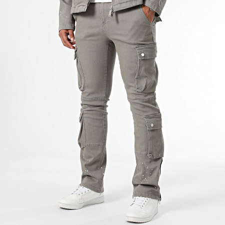 Ikao - Conjunto de chaqueta gris con cremallera y pantalón cargo