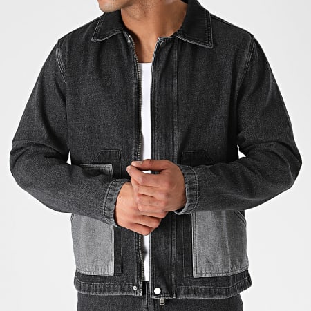 Ikao - Conjunto de vaquero negro gris regular y chaqueta con cremallera