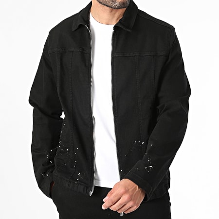 Ikao - Conjunto de chaqueta vaquera negra con cremallera y pantalón cargo