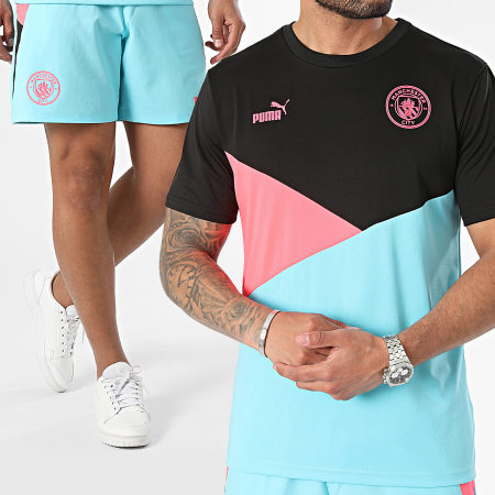 Puma Manchester City 777110 777114 Maglia da calcio e pantaloncini da jogging blu rosa neri Ryses