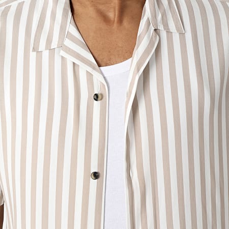Jack And Jones - Chemise Manches Courtes A Rayures Jeff Resort Stripe Beige Blanc