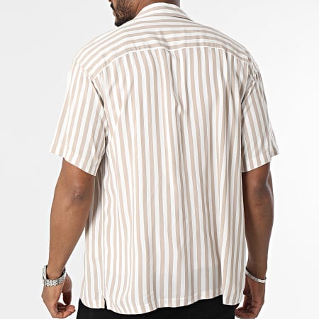 Jack And Jones - Chemise Manches Courtes A Rayures Jeff Resort Stripe Beige Blanc