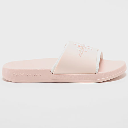 Calvin Klein - Claquettes Femme Slide Monogram 0585 Peach Blush Bright White