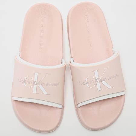 Calvin Klein - Claquettes Femme Slide Monogram 0585 Peach Blush Bright White