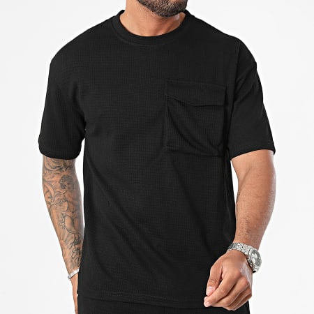 MTX - Set di maglietta nera con tasca e pantaloncini cargo