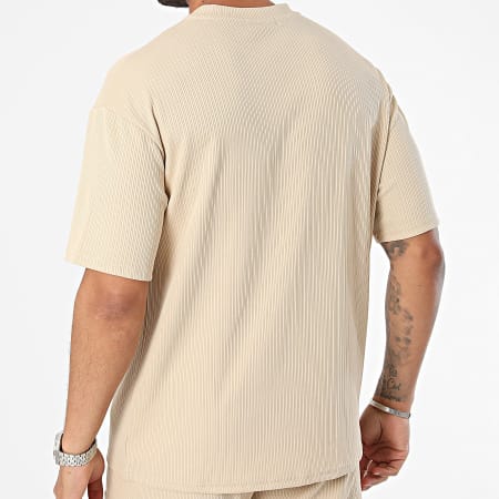 MTX - Conjunto de camiseta beige y pantalón corto tipo cargo