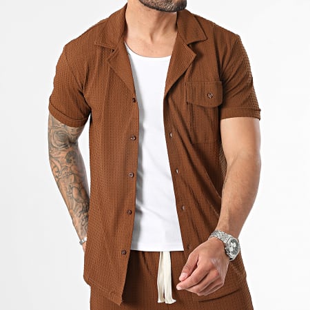 MTX - Conjunto marrón de camisa de manga corta y pantalón corto de jogging
