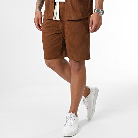 MTX - Set camicia a maniche corte e pantaloncini da jogging marrone