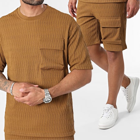 MTX - Set di maglietta con tasca e pantaloncini cargo color cammello