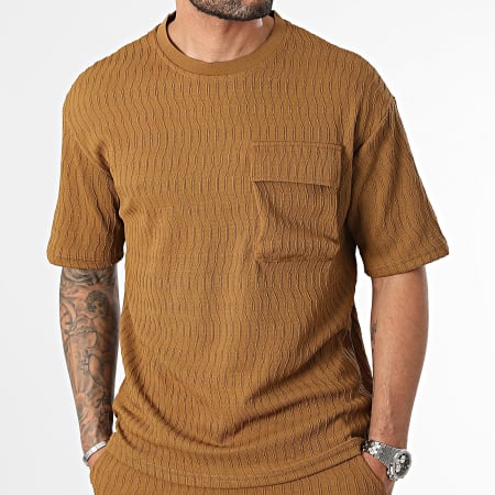 MTX - Set di maglietta con tasca e pantaloncini cargo color cammello