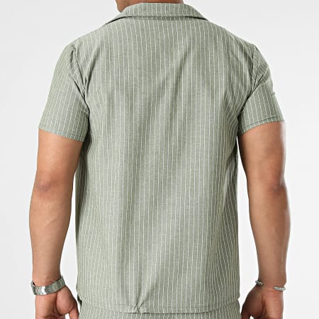 MTX - Conjunto de camisa y pantalón corto a rayas verde caqui