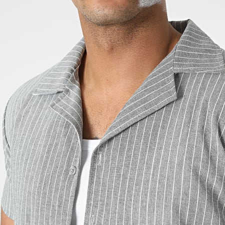 MTX - Conjunto de camisa gris brezo de manga corta y pantalón corto a rayas