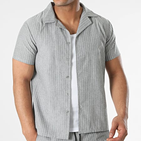 MTX - Conjunto de camisa gris brezo de manga corta y pantalón corto a rayas