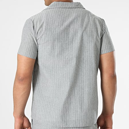 MTX - Conjunto de camisa gris brezo de manga corta y pantalón corto a rayas