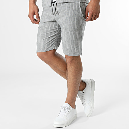 MTX - Conjunto de camisa gris brezo de manga corta y pantalón corto a rayas