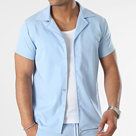 MTX - Conjunto de camisa de manga corta y pantalón corto azul claro