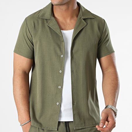 MTX - Conjunto de camisa de manga corta y pantalón corto verde caqui